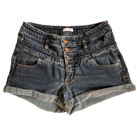 xhilaration Triple Button Front Denim Shorts Sz 6 (Small) Dark Wash - Picture 4 of 7